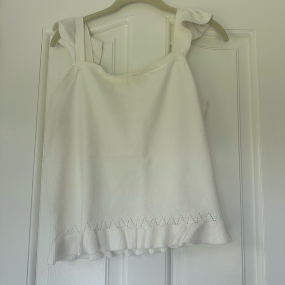 Loft White/Ivory Pointelle Ruffle Sweater Tank Top - Picture 3 of 5